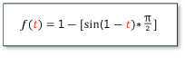 Formule de f(t) égale à 1 moins sin fois (1-t) fois Pi sur 2