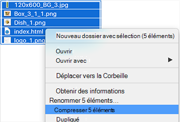 Screenshot that explains how you can select all of the contents and compress the contents into a .zip file.