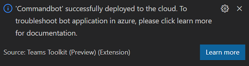 Screenshots shows the deploy confirm.