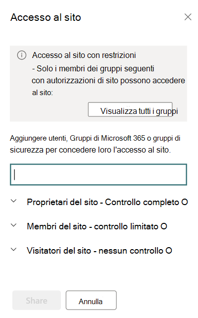 screenshot del pannello di accesso al sito per il controllo di accesso con restrizioni.