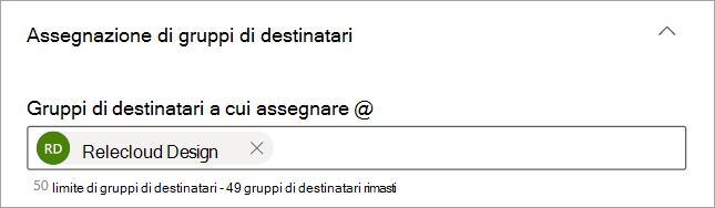 Screenshot che mostra le opzioni nella categoria destinatari del gruppo di destinatari nel riquadro delle proprietà.