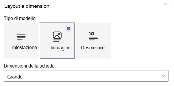 Screenshot che mostra le opzioni nella categoria layout e dimensioni nel riquadro delle proprietà.