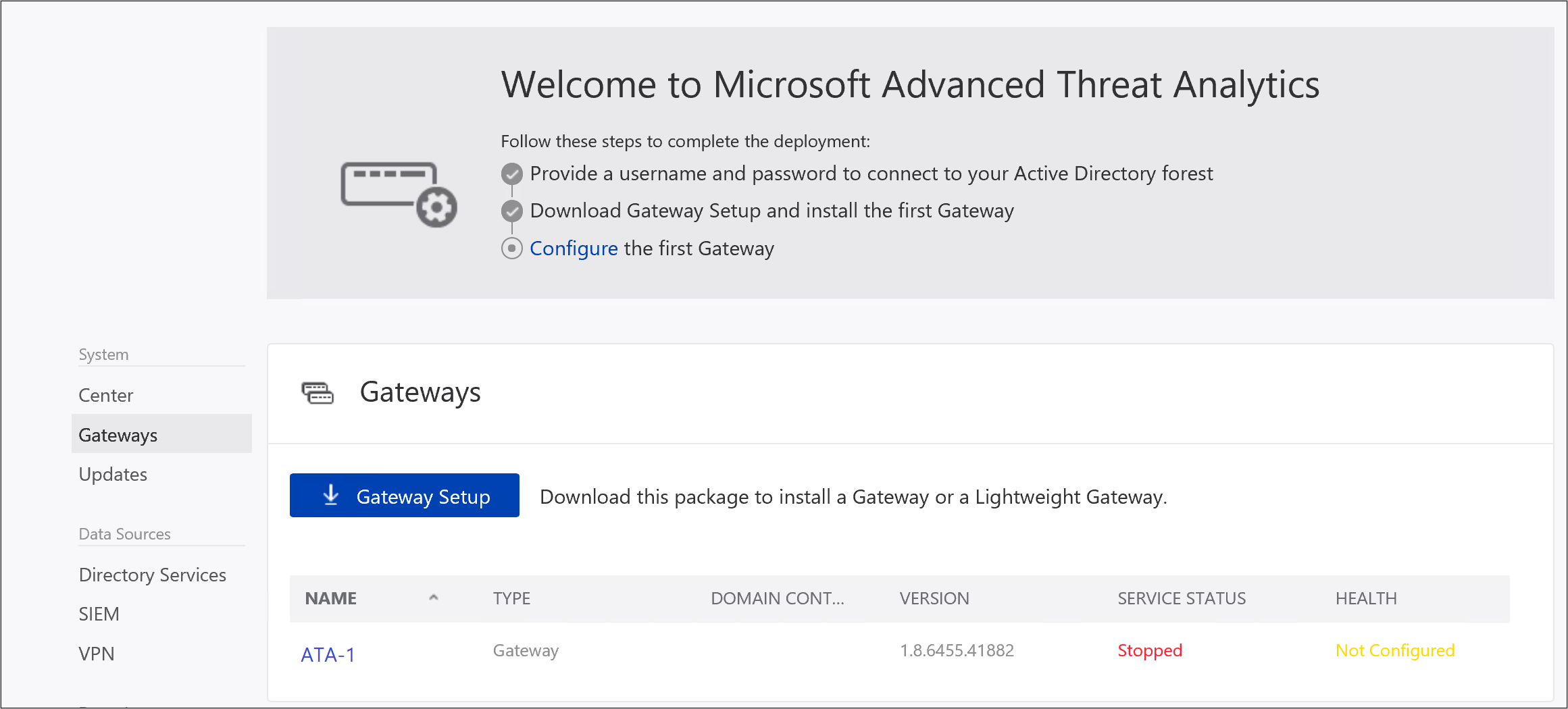 Configurare le impostazioni del gateway fase 1.