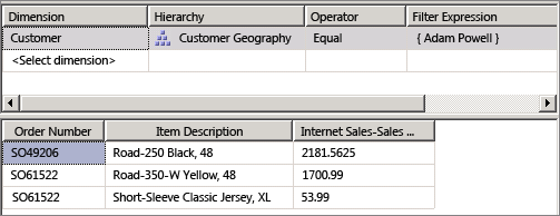 Dimensione della dimensione di Internet Sales-Sales quantità di Sales-Sales quantità