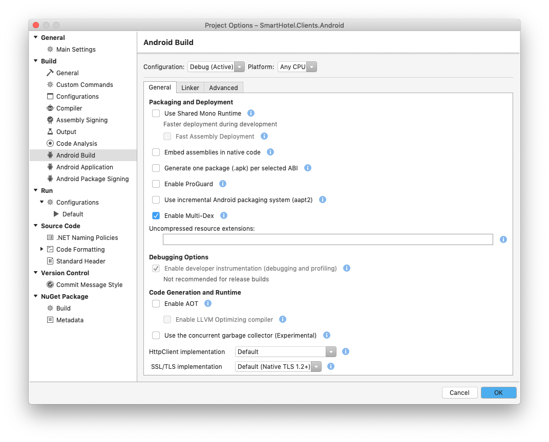 Rimuovi Usa runtime condiviso (macOS)