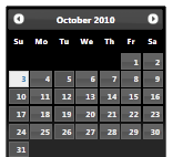 Screenshot di un j Query UI 1 punto 11 punto 4 Calendario con il tema Dell'oscurità dell'interfaccia utente.