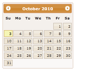 Screenshot che mostra una pagina del calendario di ottobre 2010 in stile utilizzando il tema Humanity.