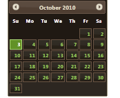 Screenshot che mostra una pagina del calendario di ottobre 2010 con il tema Mint-Choc.