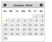 Screenshot che mostra una pagina del calendario di ottobre 2010 con il tema Smoothness.