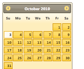 Screenshot che mostra una pagina del calendario di ottobre 2010 con il tema Sunny.