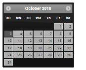 Screenshot che mostra una pagina del calendario di ottobre 2010 in stile con il tema Vader.