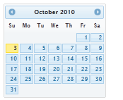 Screenshot che mostra una pagina del calendario di ottobre 2010 con il tema Cupertino.