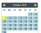 Screenshot che mostra un calendario di ottobre 2010 nel tema Hot-Sneaks.