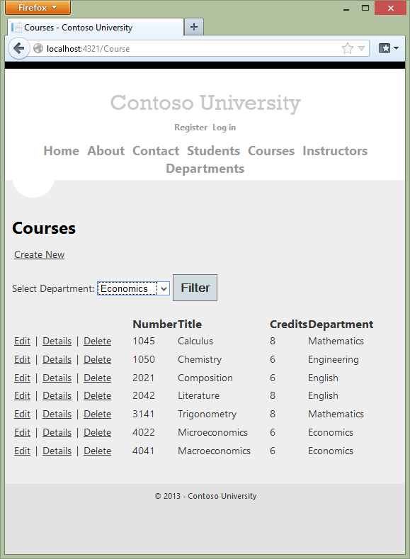 Screenshot che mostra la pagina Indice corso con l'opzione Reparto economia selezionata.