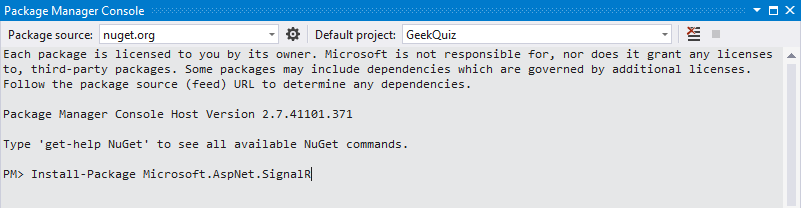 Installazione del pacchetto SignalR SignalR