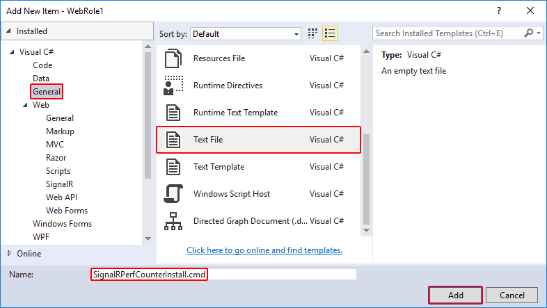 Creare un file batch di installazione del contatore delle prestazioni di SignalR