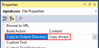 Impostare Copia nella directory di output su Copia sempre