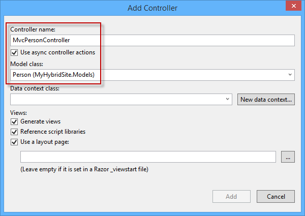 Aggiunta di un controller MVC con scaffolding