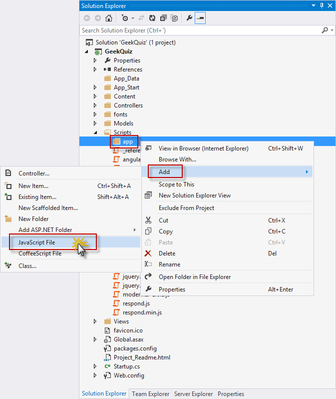 Creazione di un nuovo file JavaScript