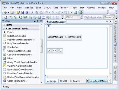 Visual Studio Designer con ScriptManager e Modifica controllo