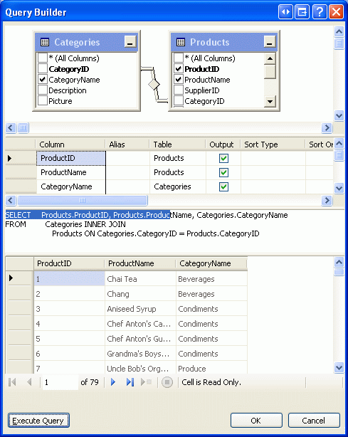 È possibile costruire graficamente la query usando Generatore query