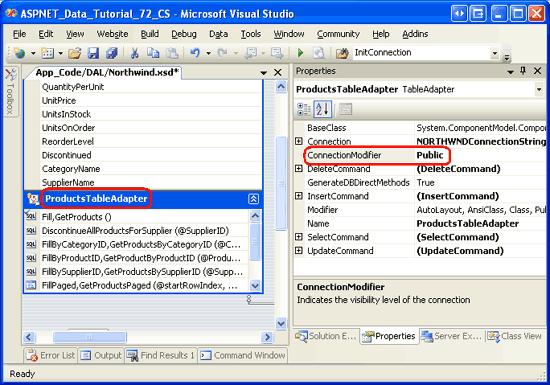 Il livello di accessibilità della proprietà connection può essere configurato tramite la proprietà ConnectionModifier