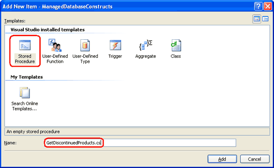 Aggiungere una nuova stored procedure denominata GetDiscontinuedProducts.cs