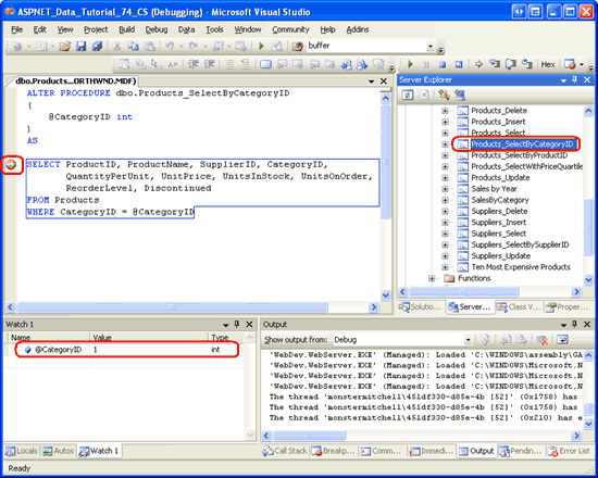 È stato raggiunto il punto di interruzione della stored procedure