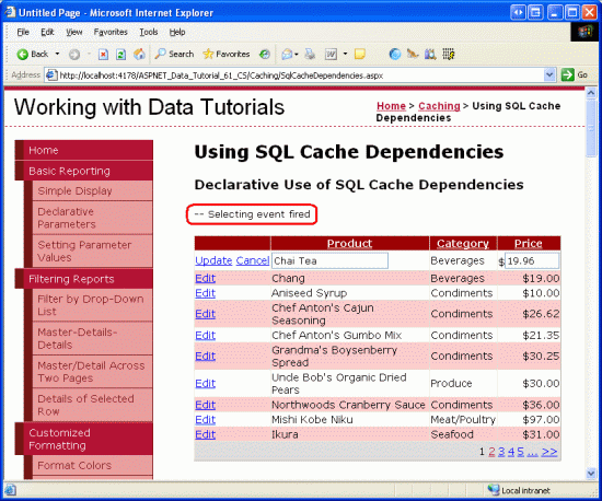 L'evento Di selezione di ObjectDataSource viene generato ogni volta che GridView viene sottoposto a paging, modificato o ordinato