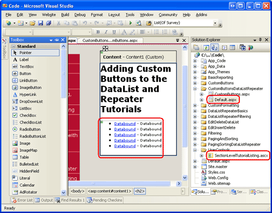 Aggiungere il controllo utente SectionLevelTutorialListing.ascx a Default.aspx