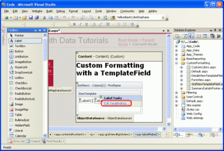 Scegliere l'opzione Modifica DataBindings dallo smart tag dell'etichetta