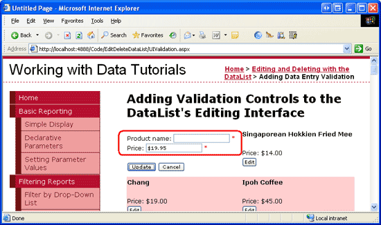 Accanto alle caselle di testo con input non valido viene visualizzato un asterisco