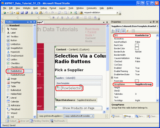 Aggiungere un controllo Web RadioButton all'elementoTemplate