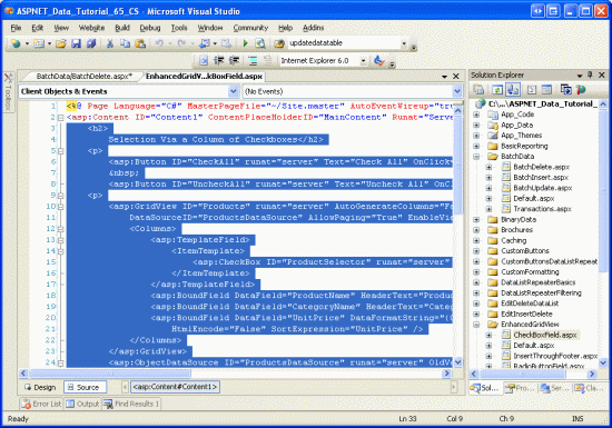 Copiare il markup dichiarativo di CheckBoxField.aspx negli Appunti