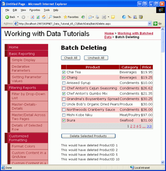 L'interfaccia di CheckBoxField.aspx è stata spostata in BatchDeleting.aspx