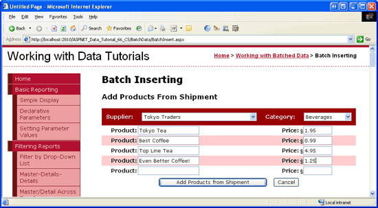 Interfaccia di inserimento batch