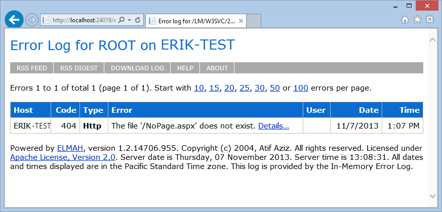 gestione degli errori ASP.NET - Log degli errori ELMAH