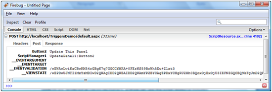 Screenshot che mostra una finestra di dialogo Firebug con console selezionata.