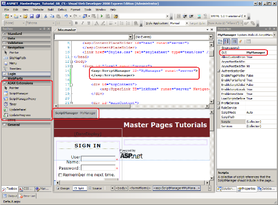 Aggiungere ScriptManager alla pagina master