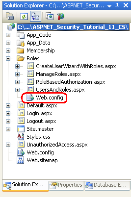 Aggiungere un file di Web.config alla directory Ruoli