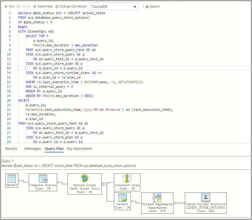 Screenshot che mostra il piano di esecuzione della query.