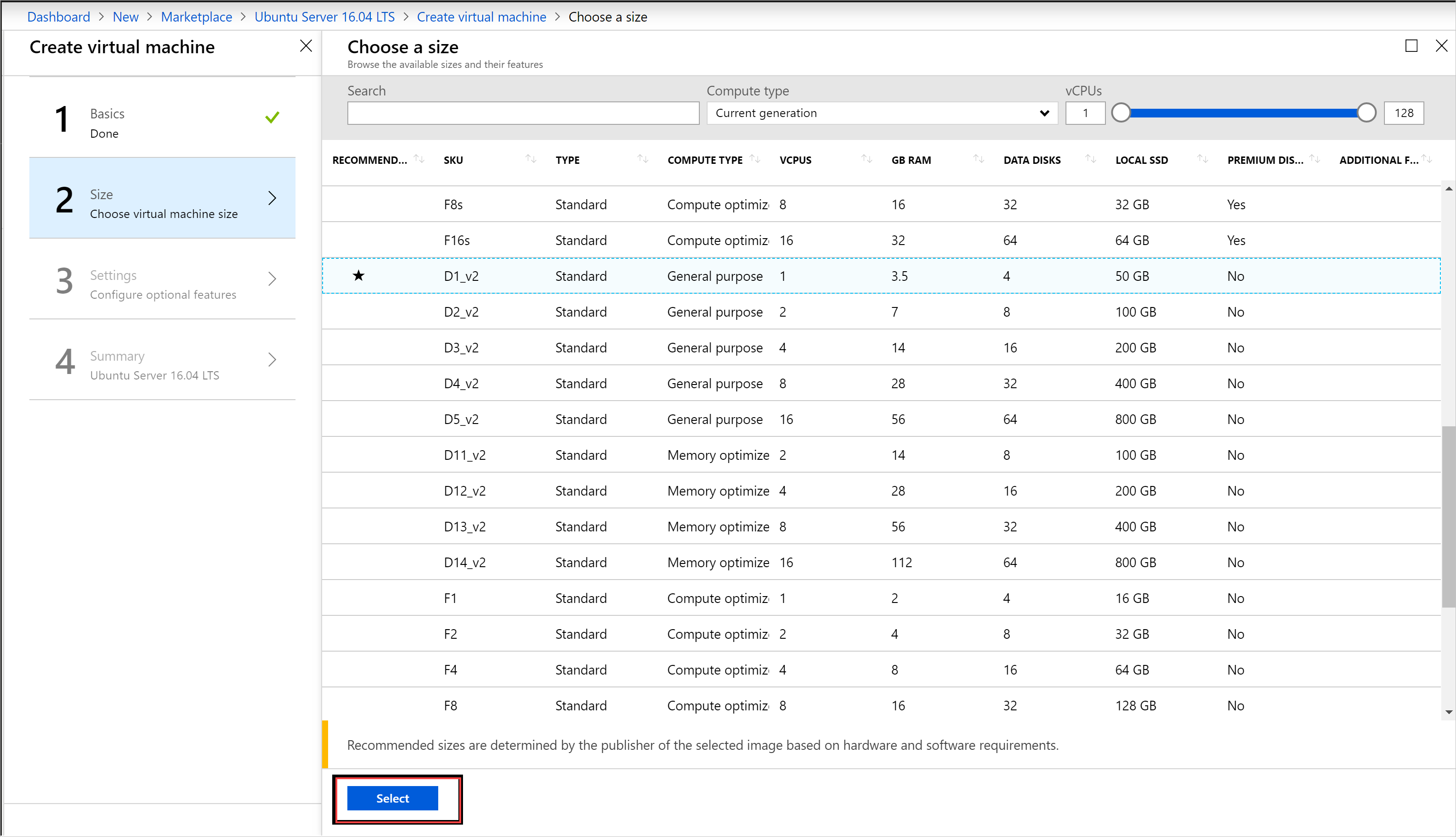 Creare server Linux - Dimensioni