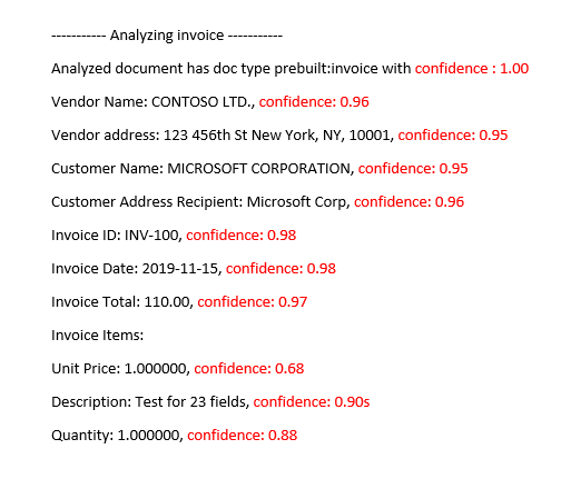 punteggi di attendibilità di Document Intelligence Studio