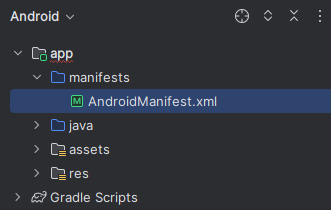 Screenshot del file XML AndroidManifest.