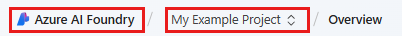 Screenshot che mostra l'angolo superiore sinistro della schermata per Azure AI Foundry con un progetto.