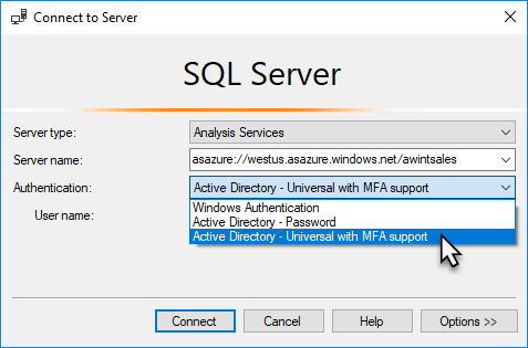 Connessione in SSMS