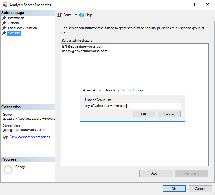 Aggiungere gli amministratori del server in SSMS