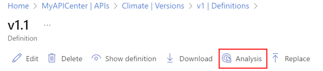 Screenshot della scheda Analisi per la definizione dell'API nel portale.