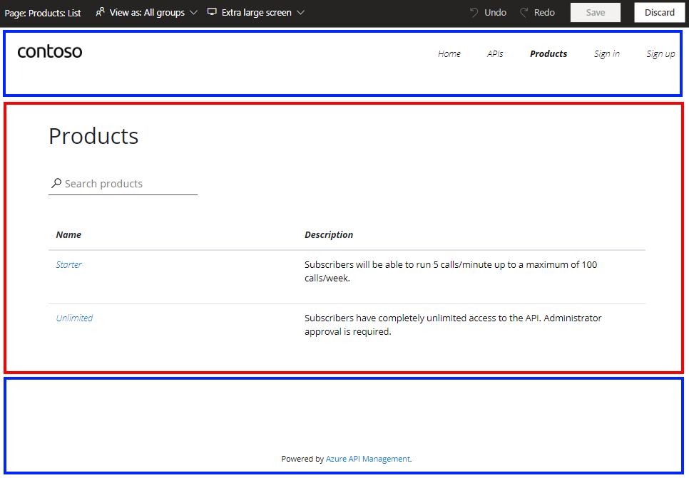 Screenshot del contenuto del layout nel portale per sviluppatori.