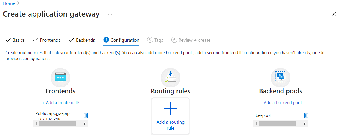 Screenshot dell'aggiunta di una regola di routing nell'impostazione di configurazione.